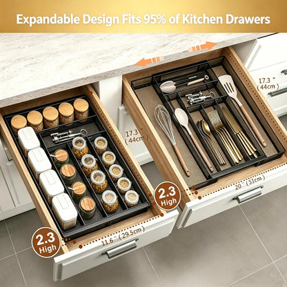 Sedegn Silverware Organizer Metal Mesh, Large Drawer Organizer, Utensil Cutlery Tray for kitchen drawers, Flatware Organizer with 6 Compartment, Black (11.3”*16“)