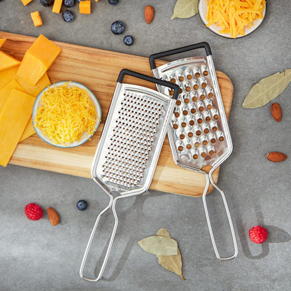 RSVP International Endurance Kitchen Collection Multi-Use Cheese Grater Handheld Potato Slicer Shredder for Hard & Soft Cheeses, Vegetables & Zesting, 6 x 5 x 9-3/4-Inch, Non-Slip Bottom