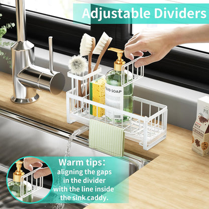 HapiRm Sponge Holder for Kitchen Sink - Self-draining Sink Caddy with Brush and Dishcloth Holders, Stainless Steel Kitchen Countertop Organizers and Storage Essentials - Black
