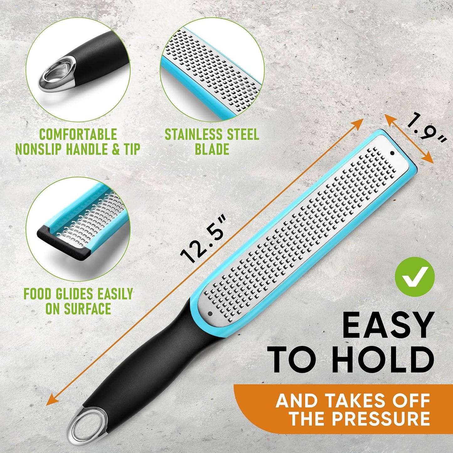 Spring Chef Premium Lemon Zester Grater with Handle - Fruits, Garlic, Chocolate, Nutmeg, Ginger Grater - Heavy Duty Kitchen Tool - Stainless Steel Citrus Zester with Blade Cover - Fine Shred, Black