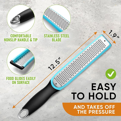 Spring Chef Premium Lemon Zester Grater with Handle - Fruits, Garlic, Chocolate, Nutmeg, Ginger Grater - Heavy Duty Kitchen Tool - Stainless Steel Citrus Zester with Blade Cover - Fine Shred, Black