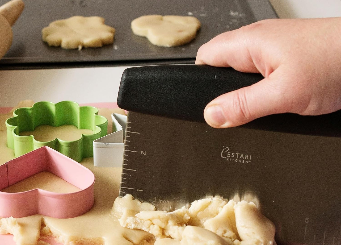 Cestari Dough Scraper Bench Knife: Professional Quality Heavy Duty Stainless Steel Bench Scraper, Chopper, Cutter - Perfect for Pastry, Nuts, Herbs, Chocolate, Pizza Dough, Soap, Bread Baking