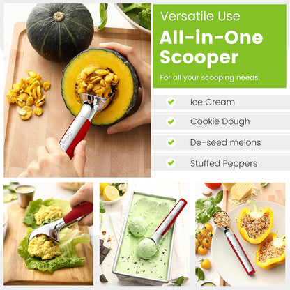 Spring Chef Heavy Duty Metal Ice Cream Scoop - Dishwasher Safe Ice Cream Scooper, Commercial Icecream Scoop Spade, Professional Kitchen Tool for Gelato, Melon, Sundae, Cookie Spoon - Black