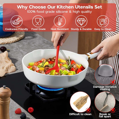Onader Silicone Cooking Utensils Set of 10, Kitchen Utensils for Nonstick Cookware, Heat Resistant & Nontoxic Spatula Set- Khaki