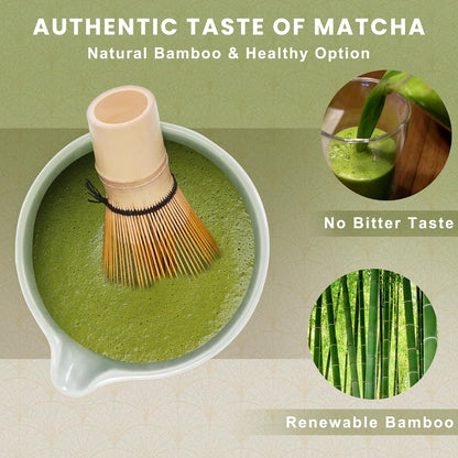 6-Piece Matcha Set, Matcha Whisk (Chasen) & Holder, Matcha Bowl with Spout, Sifter & Spoon, Bamboo & Ceramic, Dark Green