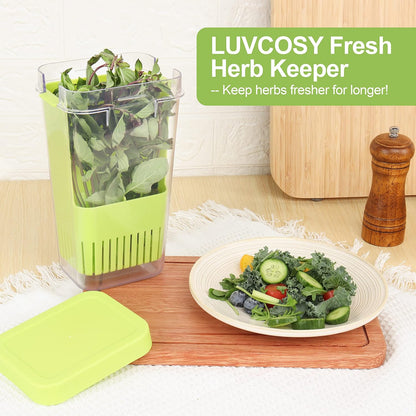 LUVCOSY Herb Keeper Set: 3 Pack Herb Saver+1 Pack Herb Scissors+2 Pack Herb Stripper, BPA-Free Plastic Herb Container for Cilantro, Mint & Asparagus, Keeps Fresh Herbs for 3 Times Longer