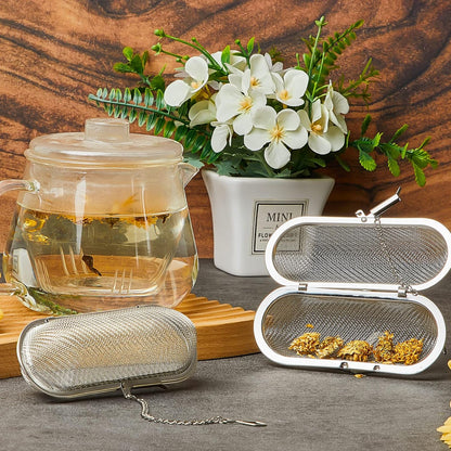 Hoolerry 3 Pcs Tea Ball Infusers Loose Leaf Tea Strainers Steeper Stainless Steel Mesh Floating Oval Filters 4.25 x 1.75 Inch for Kitchen and Home