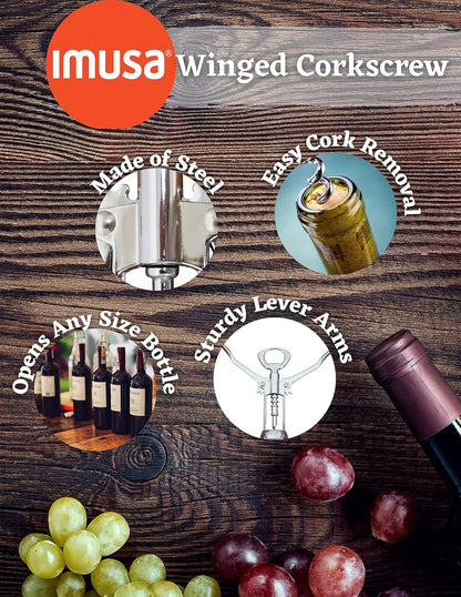 IMUSA USA Winged Corkscrew for Wine and Beer Bottles