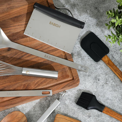 Babish 6-Inch Multi-Purpose Stainless Steel Scraper and Chopper with Non-Slip Grip – Durable Kitchen Tool for Baking, Chopping, and Food Prep – Silver/Black