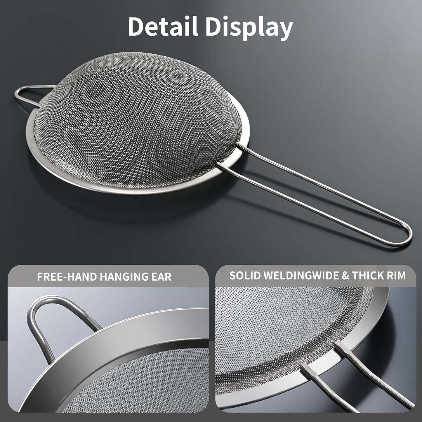 Luckyiren Premium 304 Stainless Steel Fine Mesh Strainer – Multi-Use Colander, Sieve, and Filter for Rice, Juice, Quinoa, Flour, Baking, Cooking, and Meal Prep – Durable, Easy-to-Clean Kitchen Tool