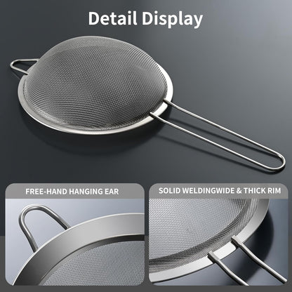 Luckyiren Premium 304 Stainless Steel Fine Mesh Strainer – Multi-Use Colander, Sieve, and Filter for Rice, Juice, Quinoa, Flour, Baking, Cooking, and Meal Prep – Durable, Easy-to-Clean Kitchen Tool
