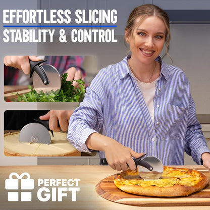 KitchenStar 14-Inch Pizza Cutter Rocker Blade - Sharp Stainless Steel Slicer Knife, Protective Cover, Dishwasher Safe, Large - Professional Pizza Oven Accessories