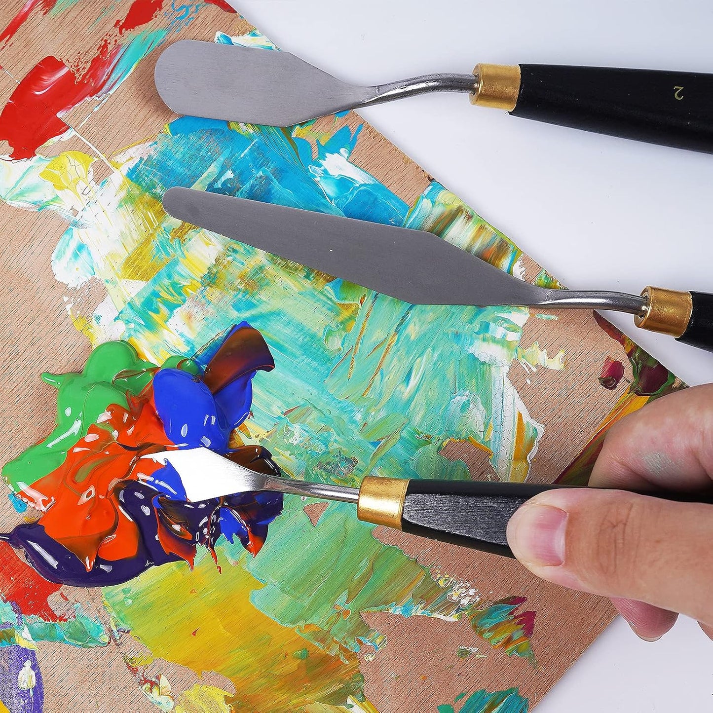 CONDA Palette Knife Painting Stainless Steel Spatula Palette Knife Oil Paint Metal Knives Wood Handle (Red 5 Piece)