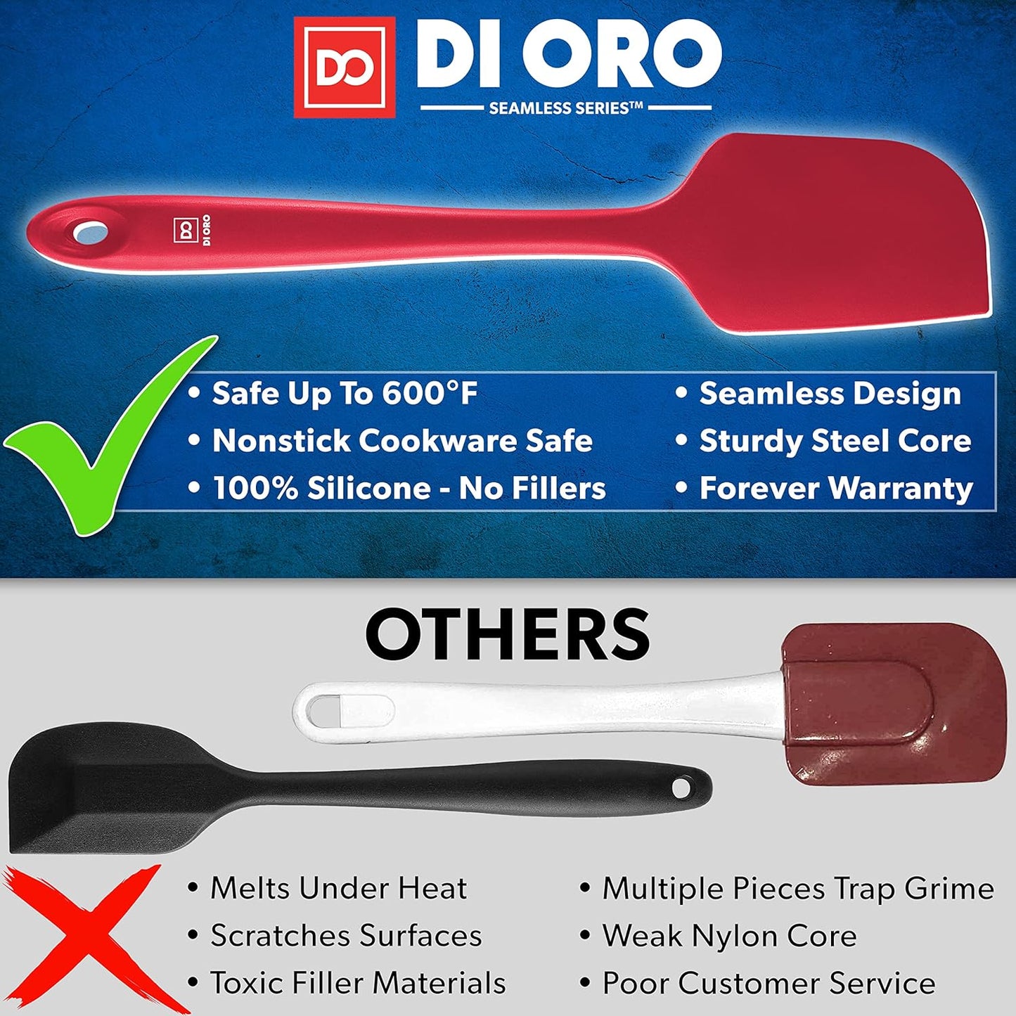 DI ORO Silicone Spatula Set - Rubber Kitchen Spatulas for Baking, Cooking, & Mixing - 600°F Heat-Resistant & BPA Free Silicone Scraper Spatulas for Nonstick Cookware - Dishwasher Safe (3pc, Stone)
