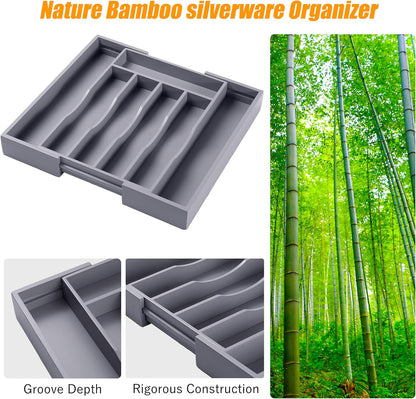 Bellsal Silverware Organizer Kitchen Drawer Organizer Expandable Bamboo Utensil Holder Cutlery Tray for Kitchen Utensil and Flatware Bedroom Office