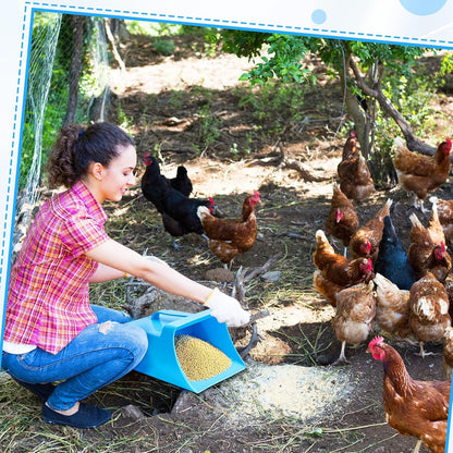 Relaxweex 2 Pcs Large Feed Scoop 4 Quart Heavy Duty Durable Bird Seed Scoop Enclosed Bucket Shovel with Handle for Farmers, Homesteaders, Horse, Chicken, Livestock, Kitchen(Blue)
