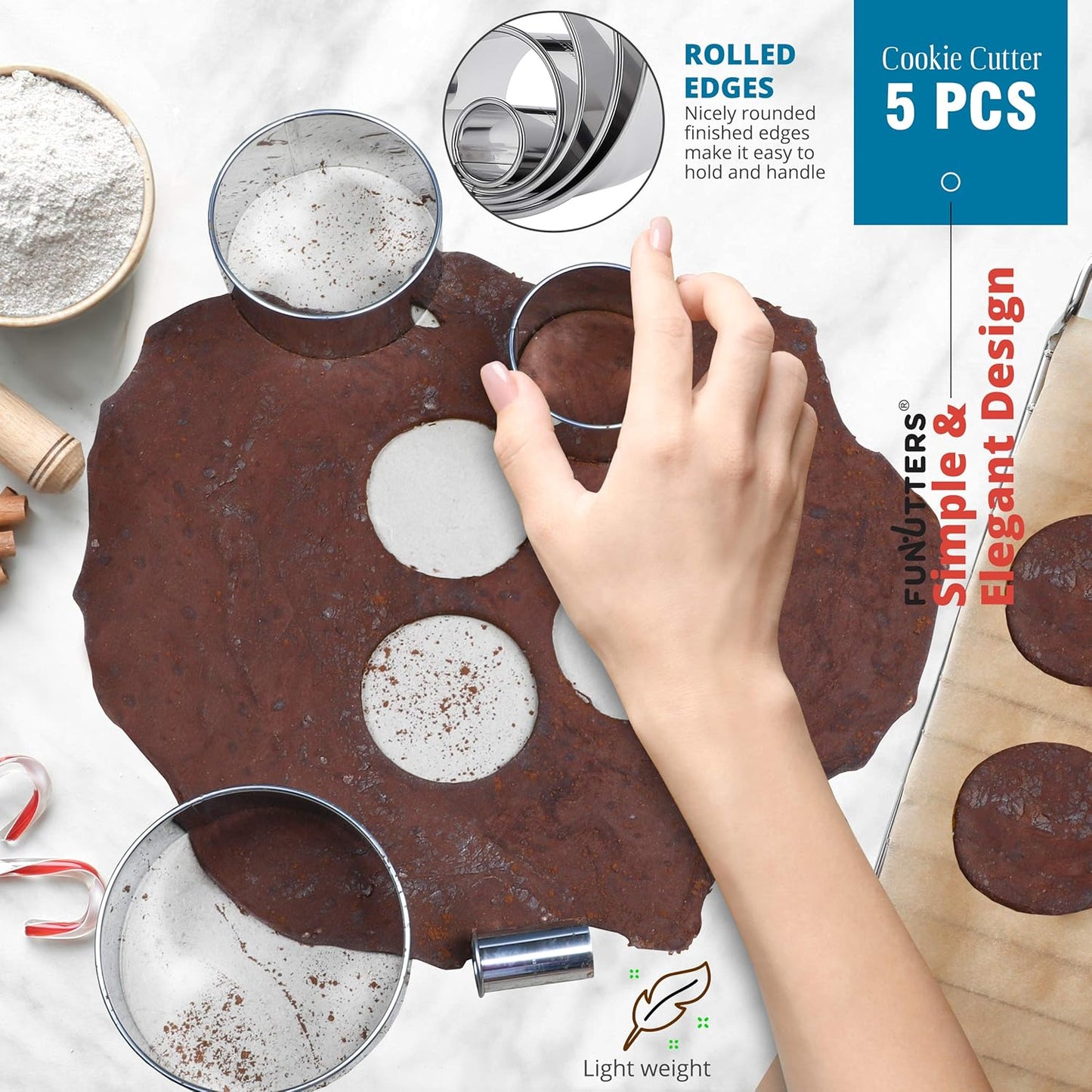 Cookie Cutter Set, 4 Pc. Kit, Measuring 2'', 3'', 4'' and 5'', Round Metal Baking Rings for Pastry, Biscuits, and Dough Cutting, Heavy Duty and Reusable, Multiple Sizes