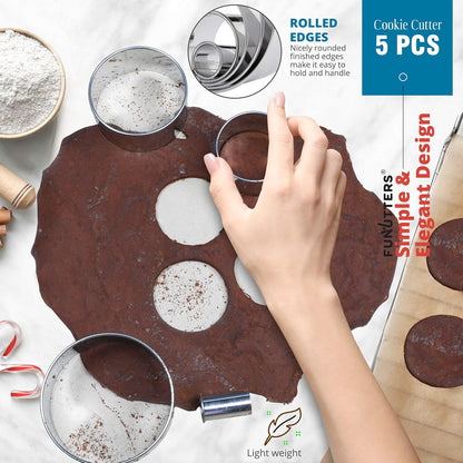 Cookie Cutter Set, 4 Pc. Kit, Measuring 2'', 3'', 4'' and 5'', Round Metal Baking Rings for Pastry, Biscuits, and Dough Cutting, Heavy Duty and Reusable, Multiple Sizes
