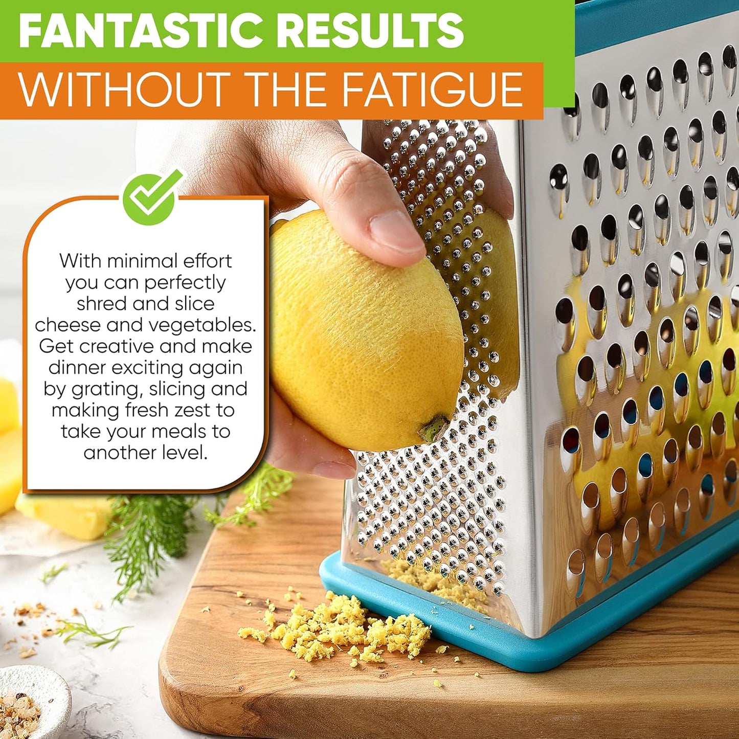 Spring Chef Professional Cheese Grater - Stainless Steel, XL Size, 4 Sides - Perfect Box Grater for Parmesan Cheese, Vegetables, Ginger - Dishwasher Safe - Black