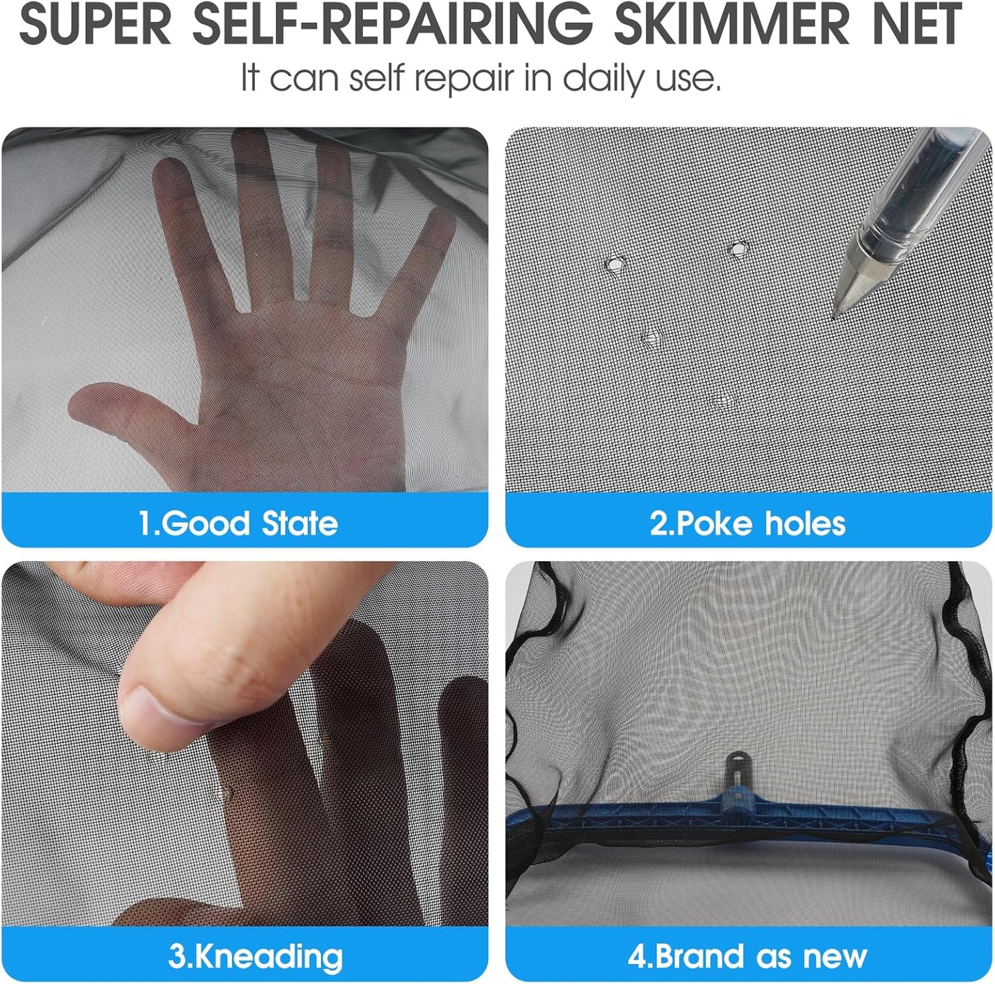 TidyMister Hot Tub Skimmer Spa Net with 12'' Aluminum Pole Ultra Fine Mesh Net Handy Leaf Skimmer for Small Above Ground Pools Pick Up Fine Debris Lightweight Net