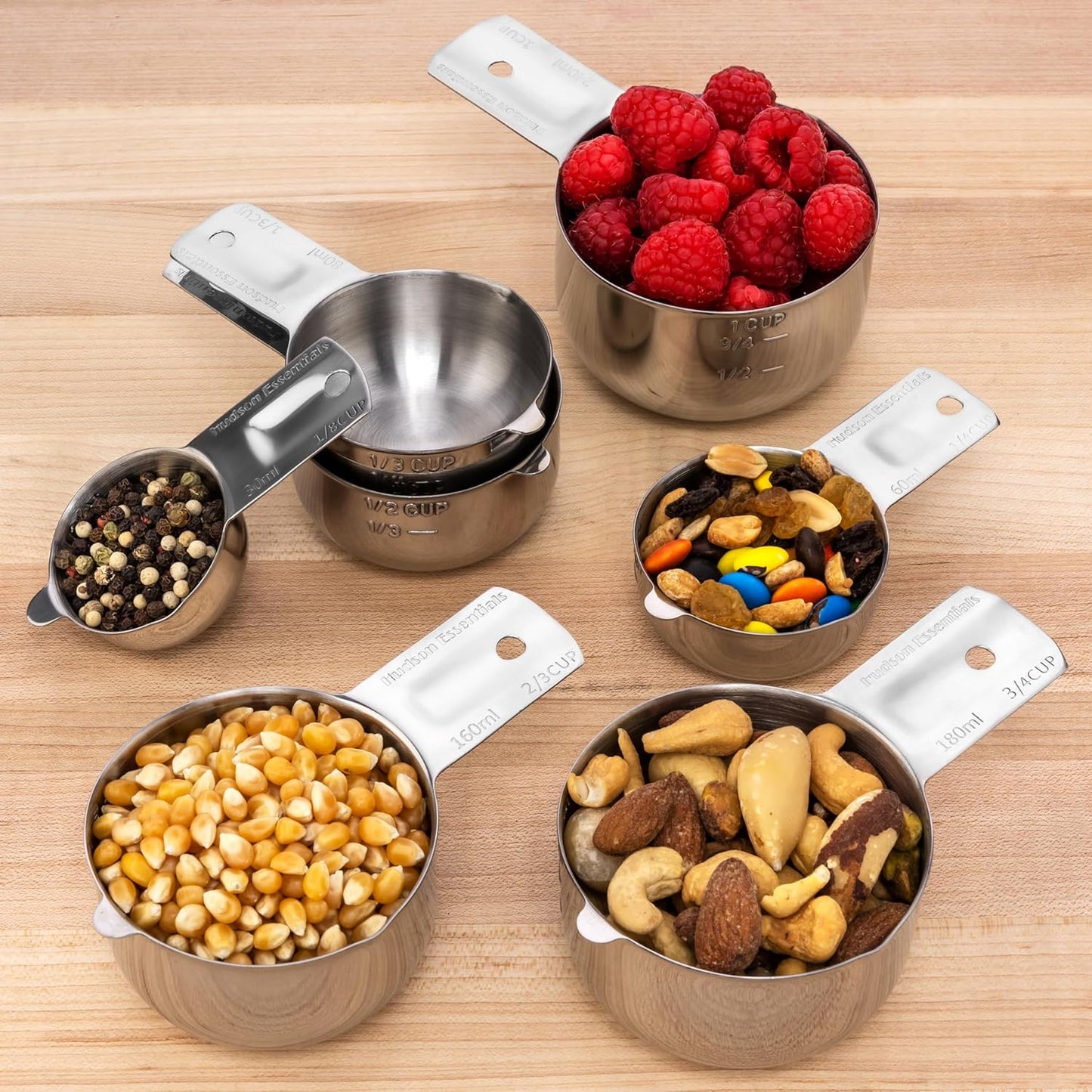 Hudson Essentials Stainless Steel Measuring Cups and Spoons Set - Stackable Set with Spout (11 Piece Set)