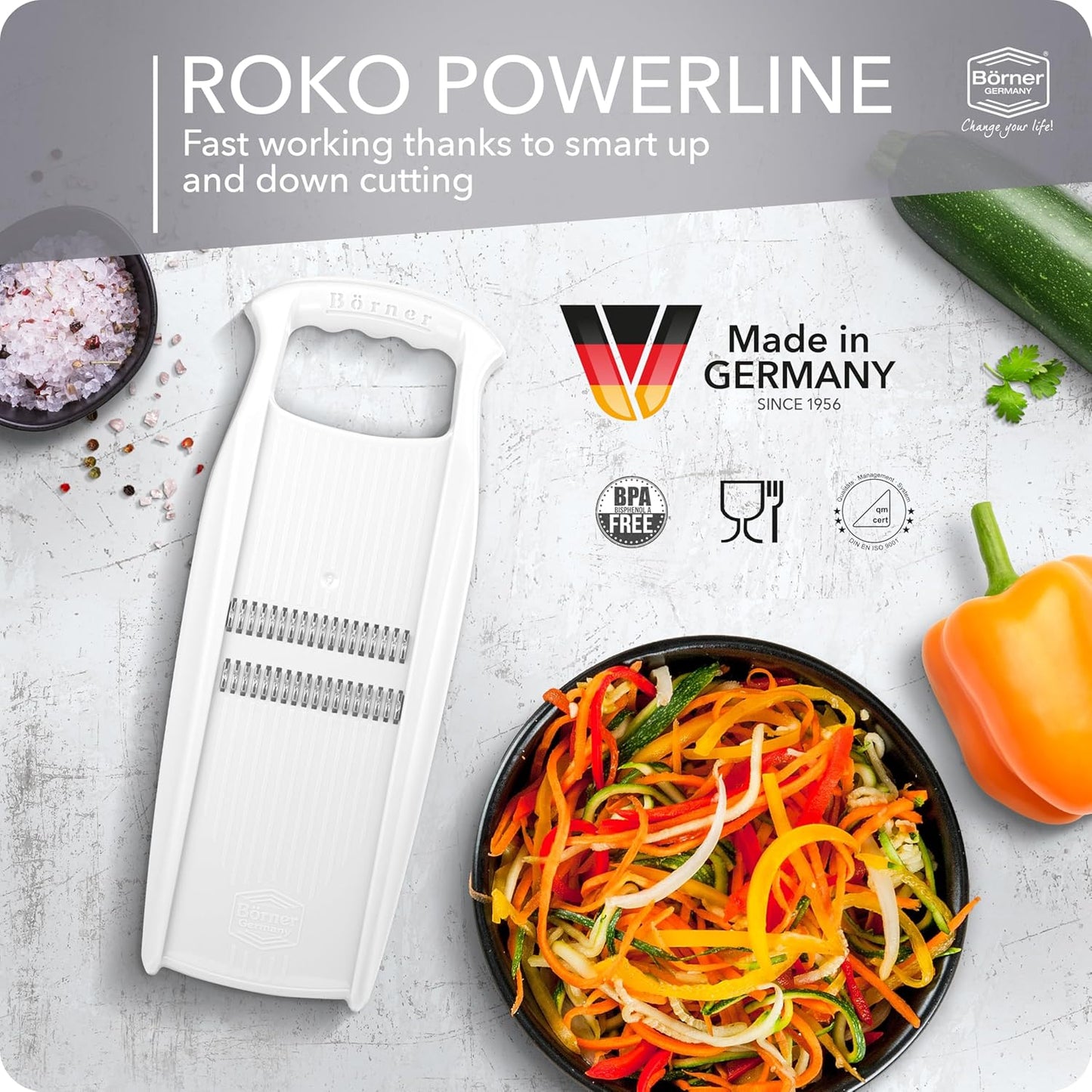 BORNER Roko PowerLine | Vegetable Grater Börner - Quality Made in Germany, Color:Orange