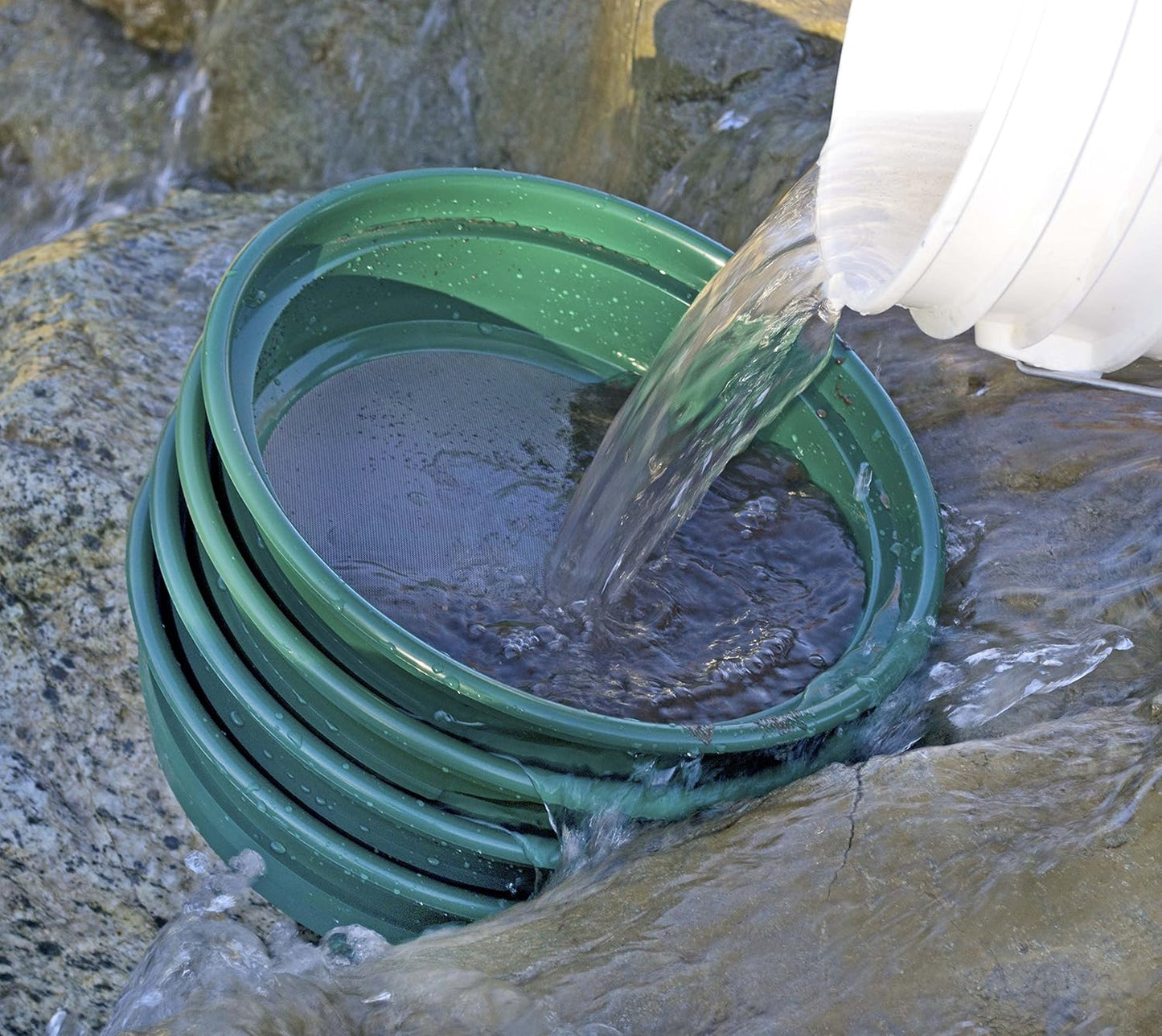 SE 13.25 Inch Wide Stackable Classifier Gold Prospecting Pan - 1/8 Inch Stainless Steel Mesh Sifting Pan, Green