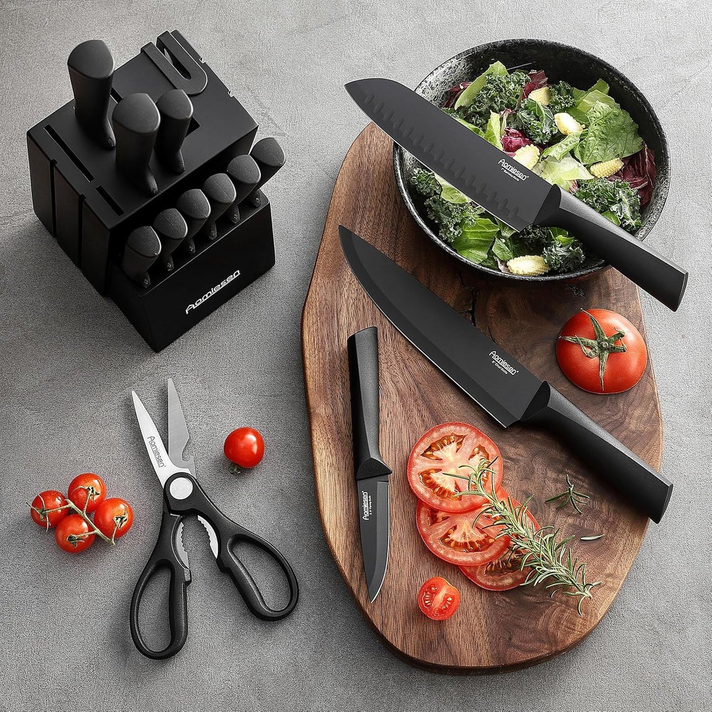 Stainless Steel Knife Set, Knife Block Sets with Built-in Sharpener,15-Piece Block Set with Block and Ergonomic Handles