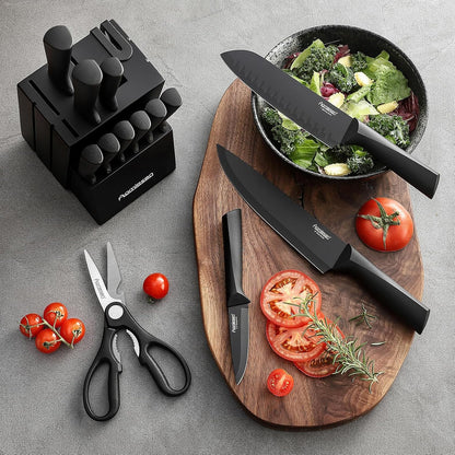 Stainless Steel Knife Set, Knife Block Sets with Built-in Sharpener,15-Piece Block Set with Block and Ergonomic Handles