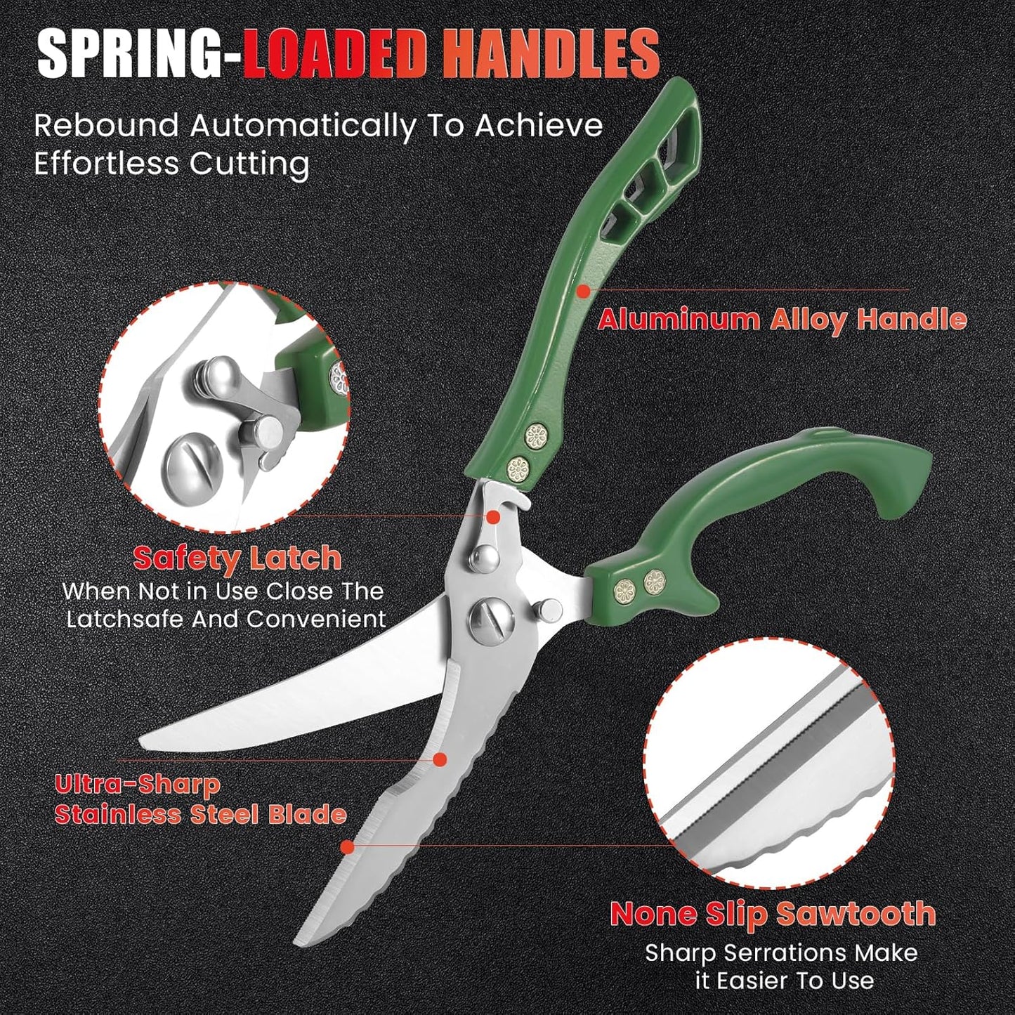 ANDONG Upgrade Heavy Duty Stainless Steel Kitchen Scissors - Professional Poultry Shears for Bone, Meat, Chicken, Fish, Turkey, Vegetables,Spring Loaded Multipurpose Ultra Sharp Utility Scissors