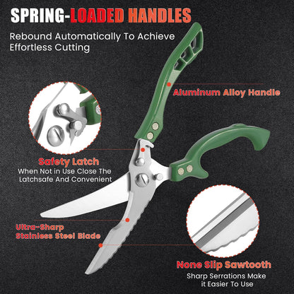 ANDONG Upgrade Heavy Duty Stainless Steel Kitchen Scissors - Professional Poultry Shears for Bone, Meat, Chicken, Fish, Turkey, Vegetables,Spring Loaded Multipurpose Ultra Sharp Utility Scissors