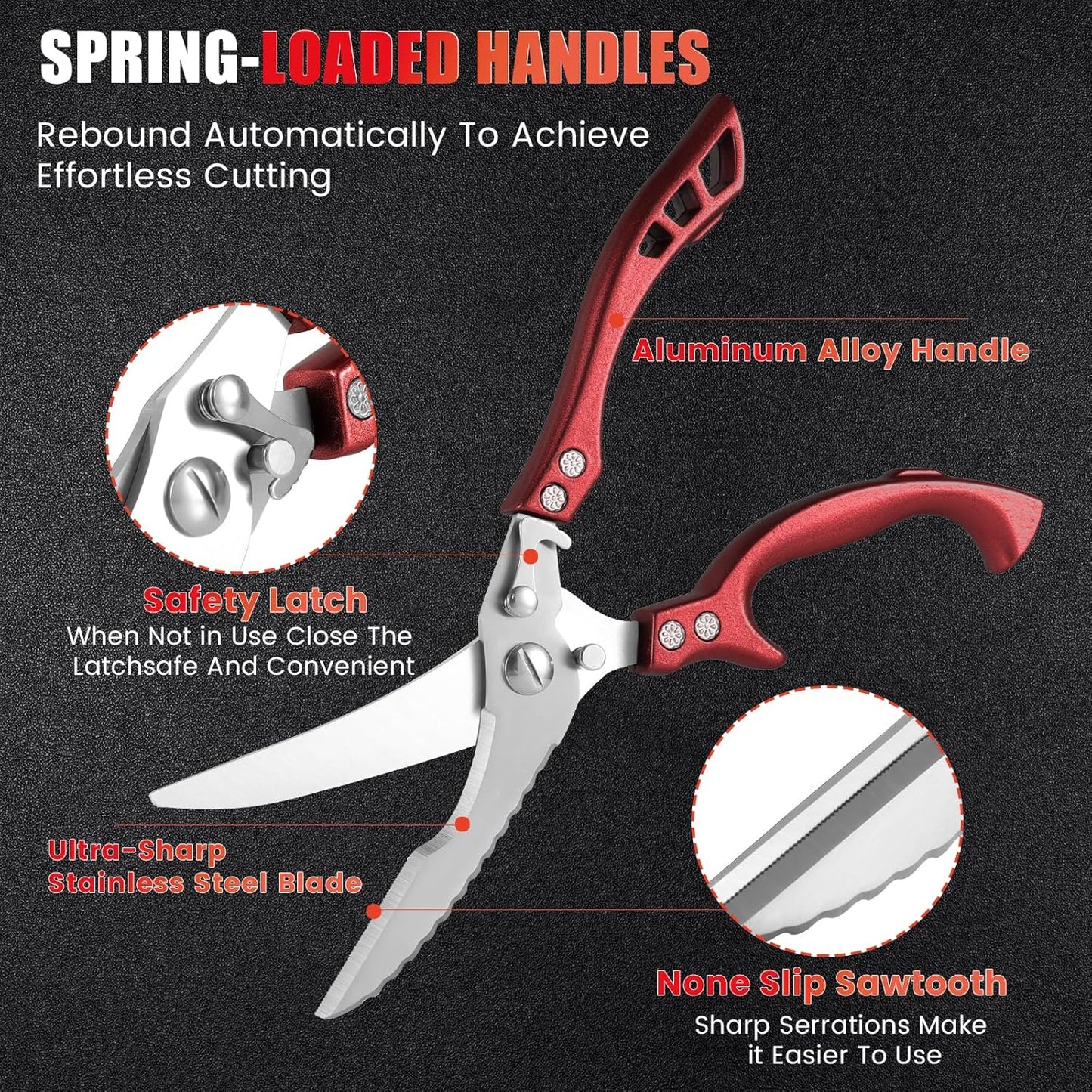 ANDONG Upgrade Heavy Duty Stainless Steel Kitchen Scissors - Professional Poultry Shears for Bone, Meat, Chicken, Fish, Turkey, Vegetables,Spring Loaded Multipurpose Ultra Sharp Utility Scissors