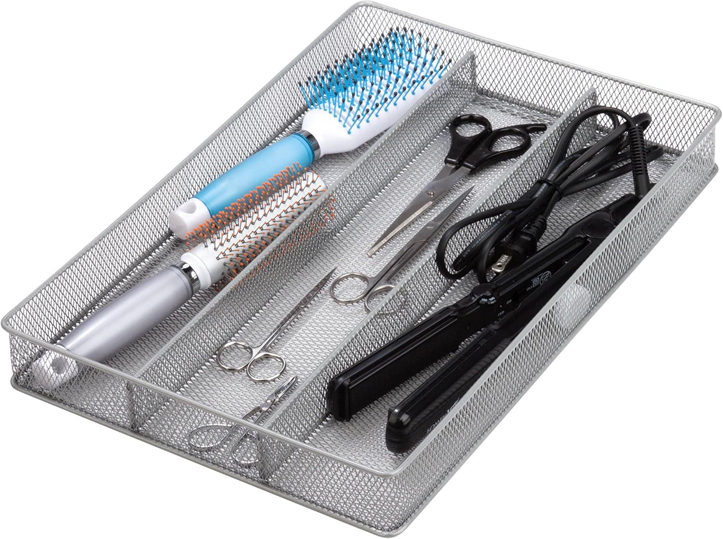 Honey-Can-Do Expandable Steel Mesh Drawer Organizer, 7 Compartments, Silver, Adjustable 11.5 to 20 Inches Wide