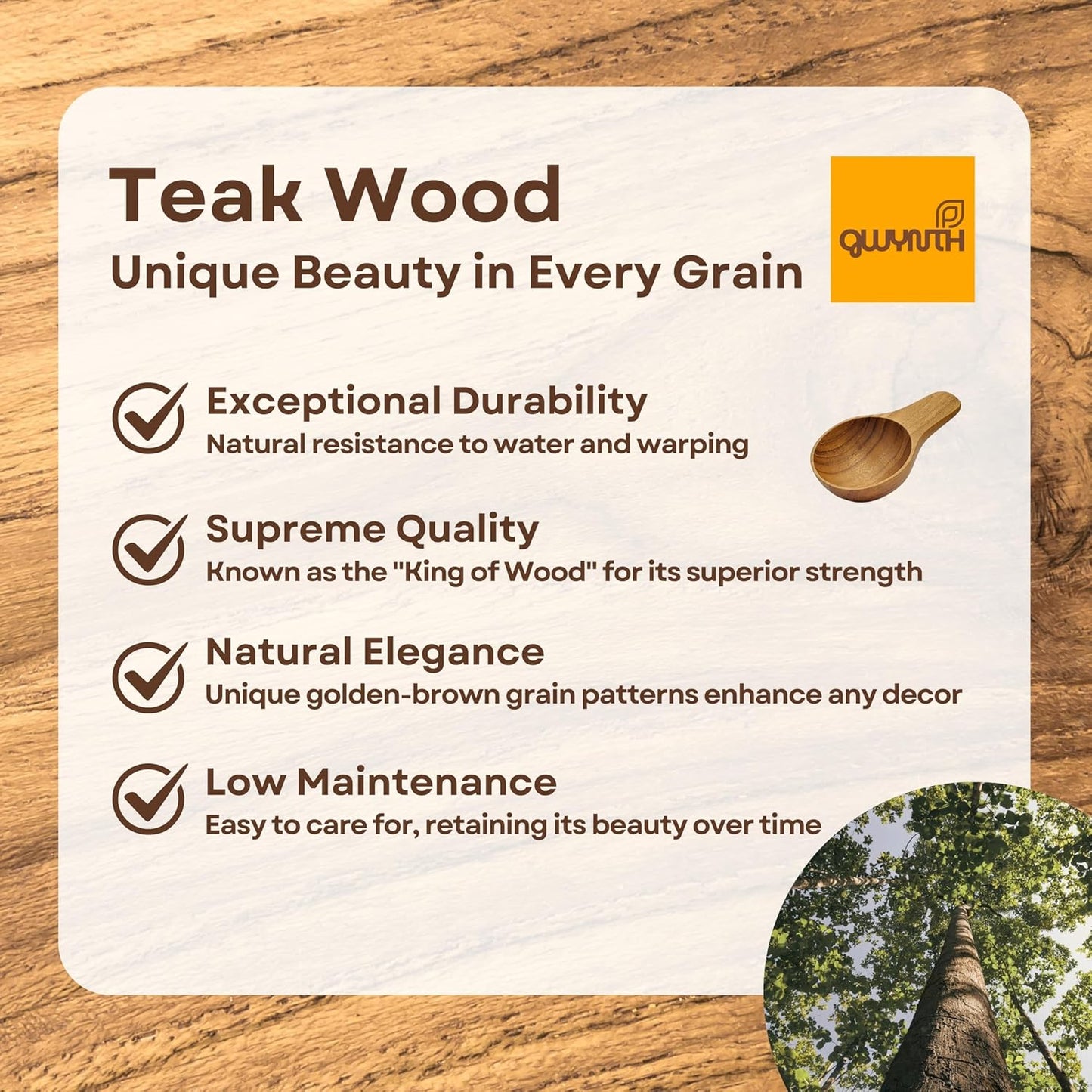 Wooden Coffee Spoon, Handmade Teak Wood Scoop for Ground Coffee, Beans and Tea 1 Tablespoon for Jars and Containers (1 Piece)
