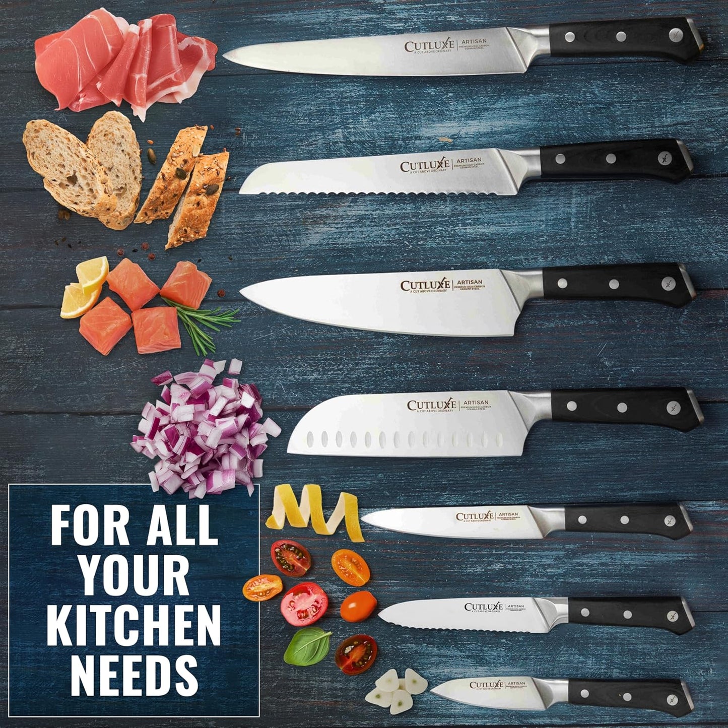 Cutluxe Kitchen Knives, 5 Pcs Chef's Knife Set – Razor Sharp German Steel, Full Tang, Ergonomic Handles – Artisan Series