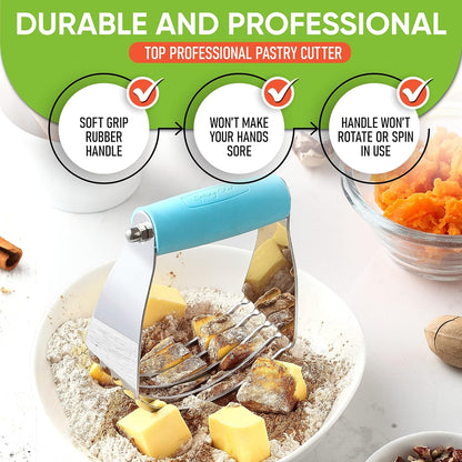 Spring Chef Dough Blender, Top Professional Pastry Cutter with Heavy Duty Stainless Steel Blades, Medium Size, Black