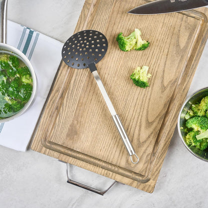 Restaurantware Stainless Steel Skimmer Spoon - German Standard Spoon Spider Strainer, Ergonomic Handle, Dishwasher Safe, Heat Resistant - Slotted Skimmer Colander for Cooking, Frying