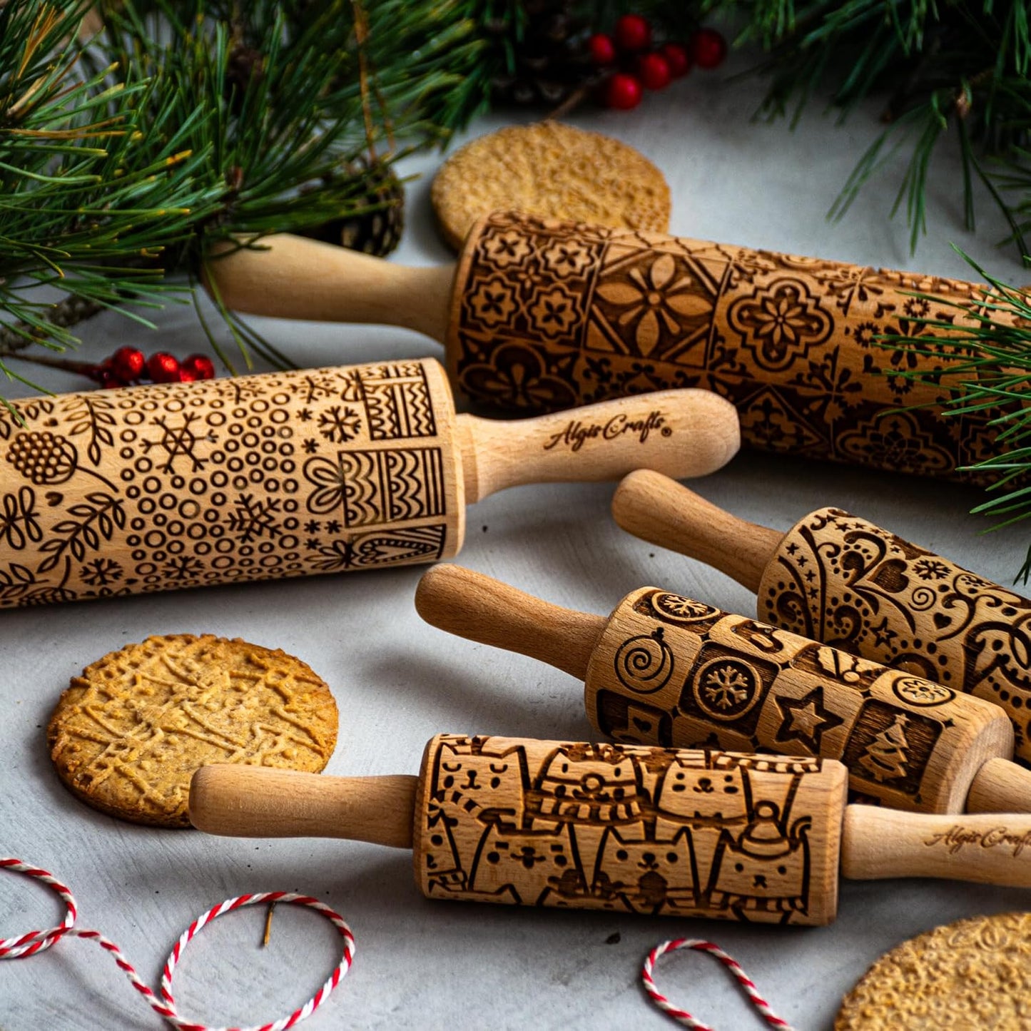 BEEHIVE Embossing Rolling Pin with Pattern. Laser Engraved Embossing Dough Roller for Homemade Cookies and Pottery by Algis Crafts