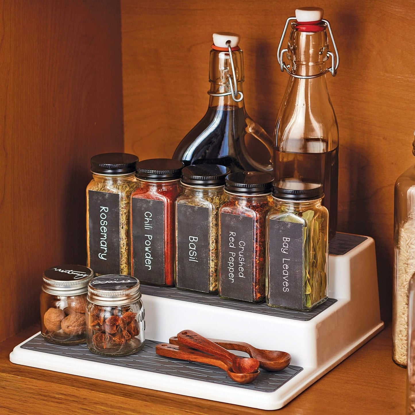 Copco Grey 2 Non-Skid 3-Tier Spice Rack Organizer for Pantry, 2-Pack, 10-Inch