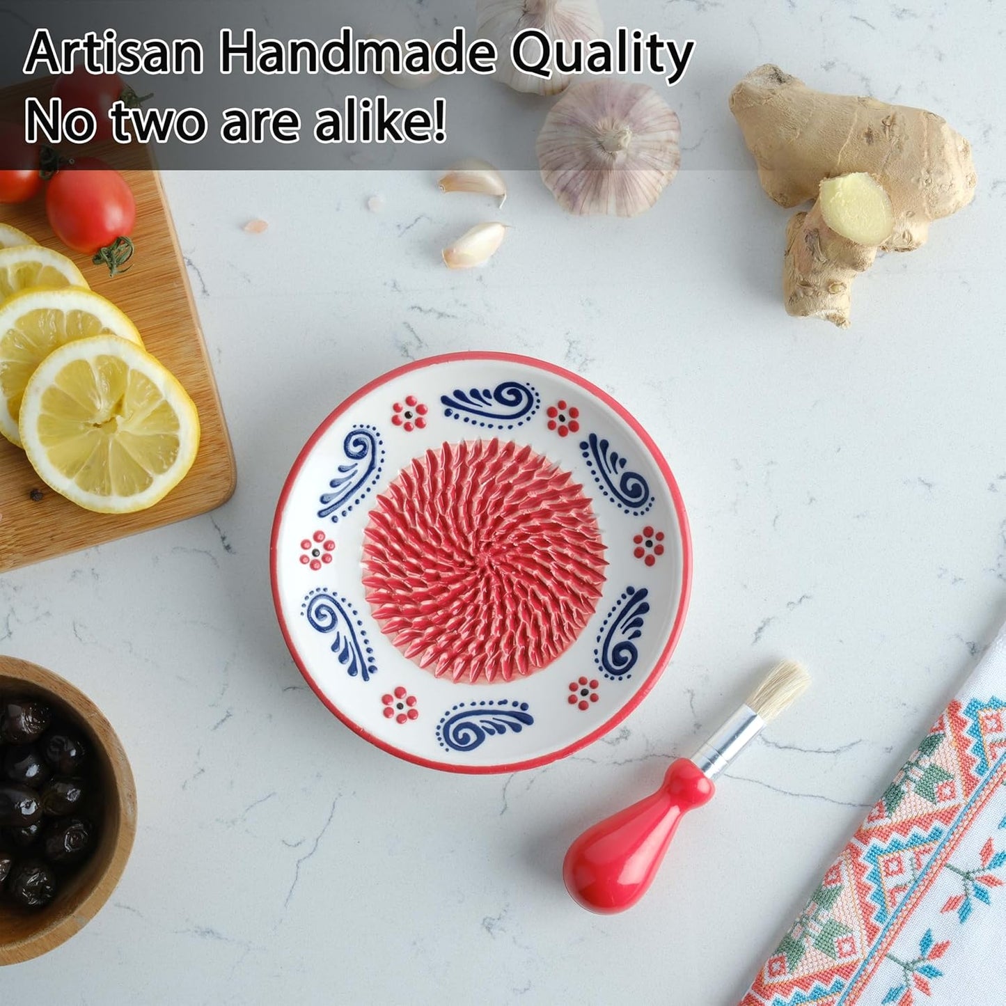 Handmade Ceramic Garlic Grater - 4 Pcs Garlic Press - Natural Ginger & Cheese Grinder - Decorative Mincer - Honey Yellow