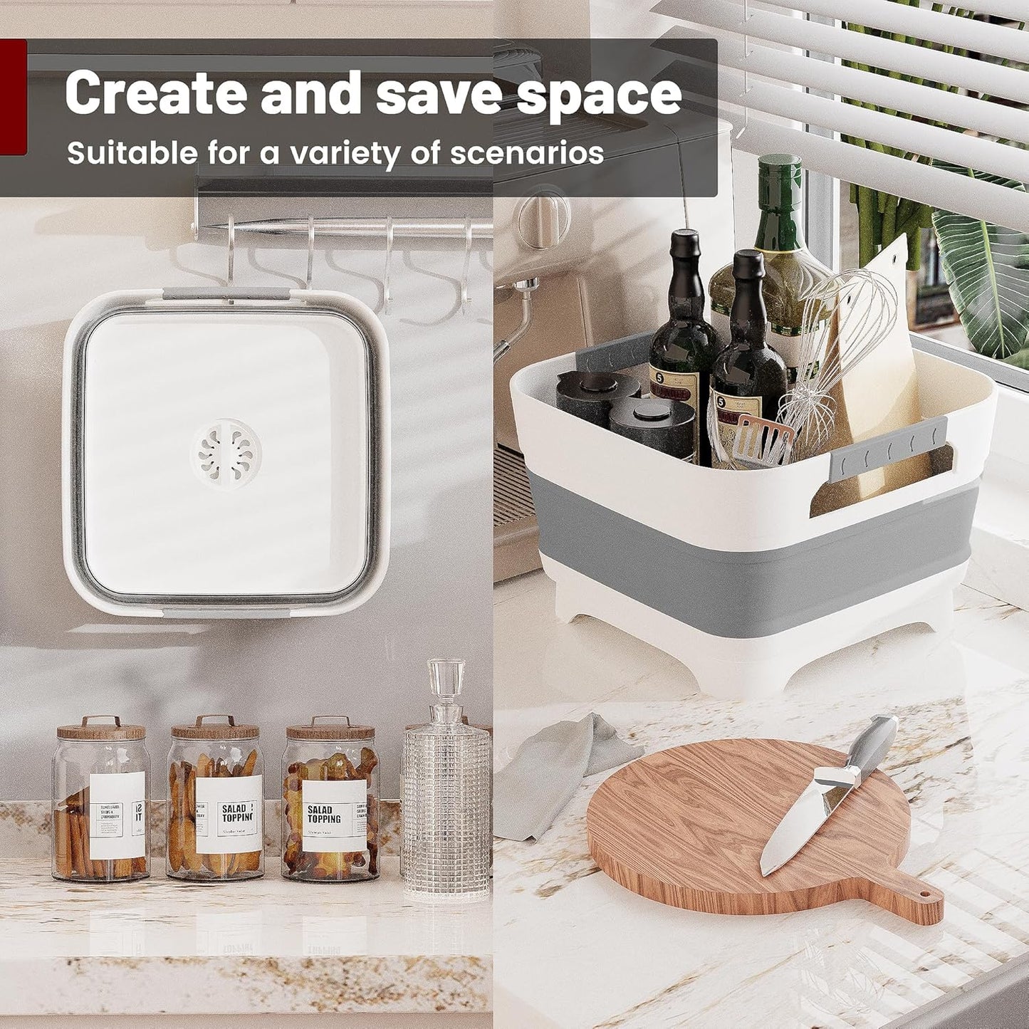 MontNorth 2.4 Gal Collapsbile Wash Basin with Drian Plug,9L Dish Pan for Soaking Baby Bottles,Portable Sink, Multiuse Foldable Bucket,Ice Beverage Tubs for Camping, Vegetable Washing, RV (Gray)