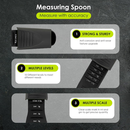 GOCHA Double-Ended Adjustable Measuring Spoon - 9-in-1 Kitchen Tool with Precision Scales (0.5-13ml/g) - Space-Saving Design for Dry & Liquid Ingredients (Black Green)