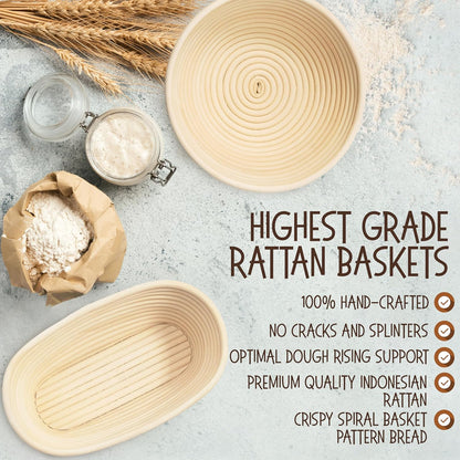 Superbaking Sourdough Starter Kit, 9" Round Banneton Bread Proofing Basket Set, Sourdough Bread Baking Supplies, Sourdough Tools with Silicone Bread Sling, Bread Making Tools, Baking Gifts