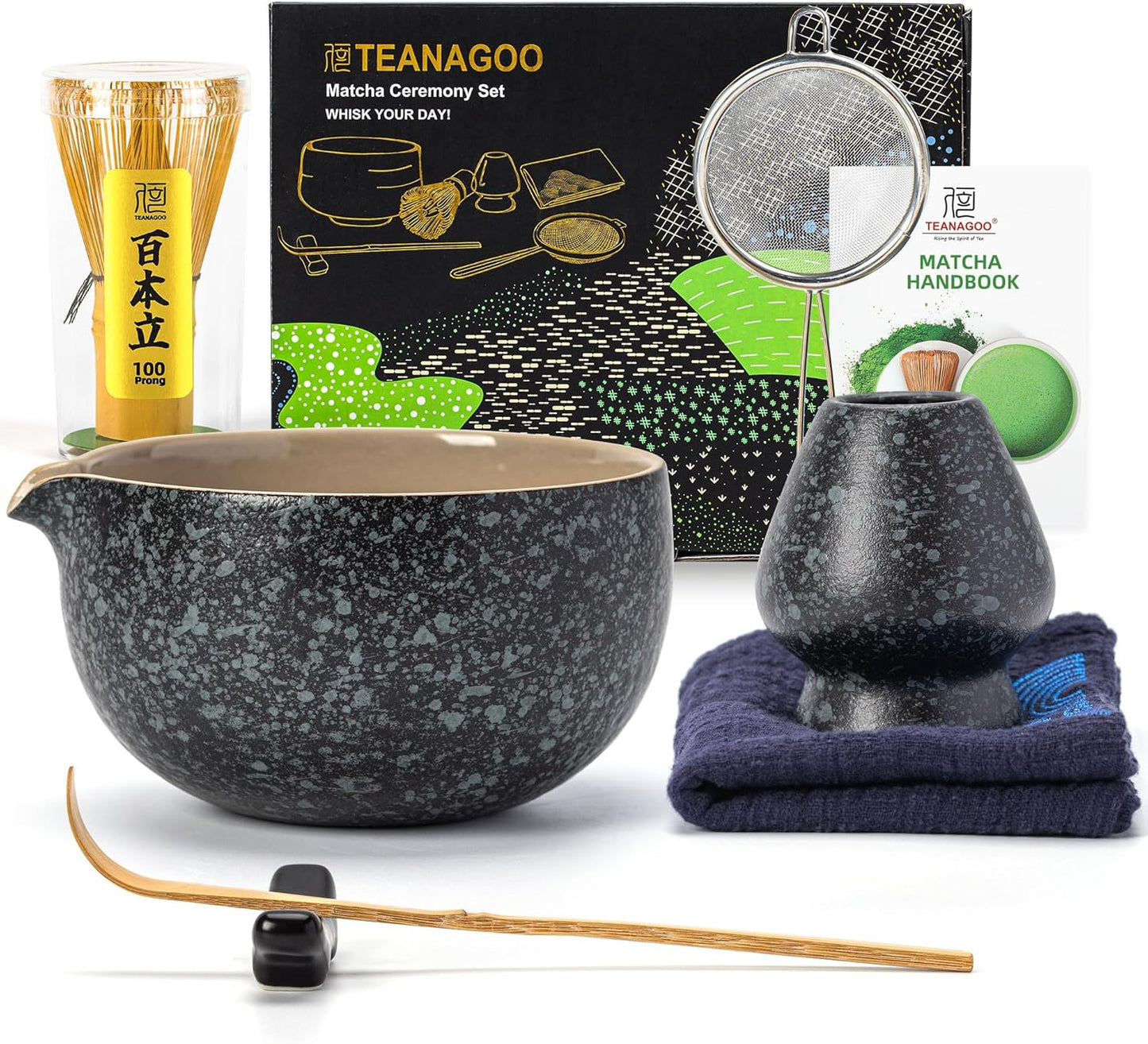 TEANAGOO Matcha Whisk Set,7 Pcs Matcha Start Set Lt.Grey,Matcha Kit for Ceremony,Matcha Tea Set with Whisk and Bowl with All Accessories,Gift for Friend/Family