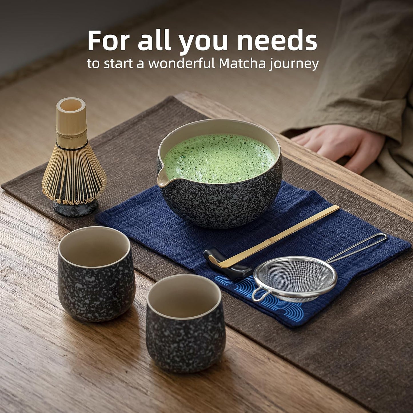 TEANAGOO Matcha Whisk Set,7 Pcs Matcha Start Set Lt.Grey,Matcha Kit for Ceremony,Matcha Tea Set with Whisk and Bowl with All Accessories,Gift for Friend/Family