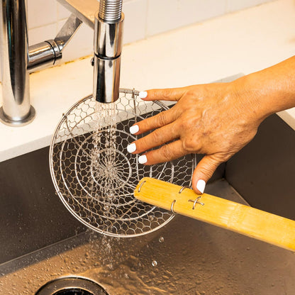 Joyce Chen Kitchen Spider Strainer Stainless Steel 5-Inch Wire Basket with Heat-Resistant Bamboo Handle