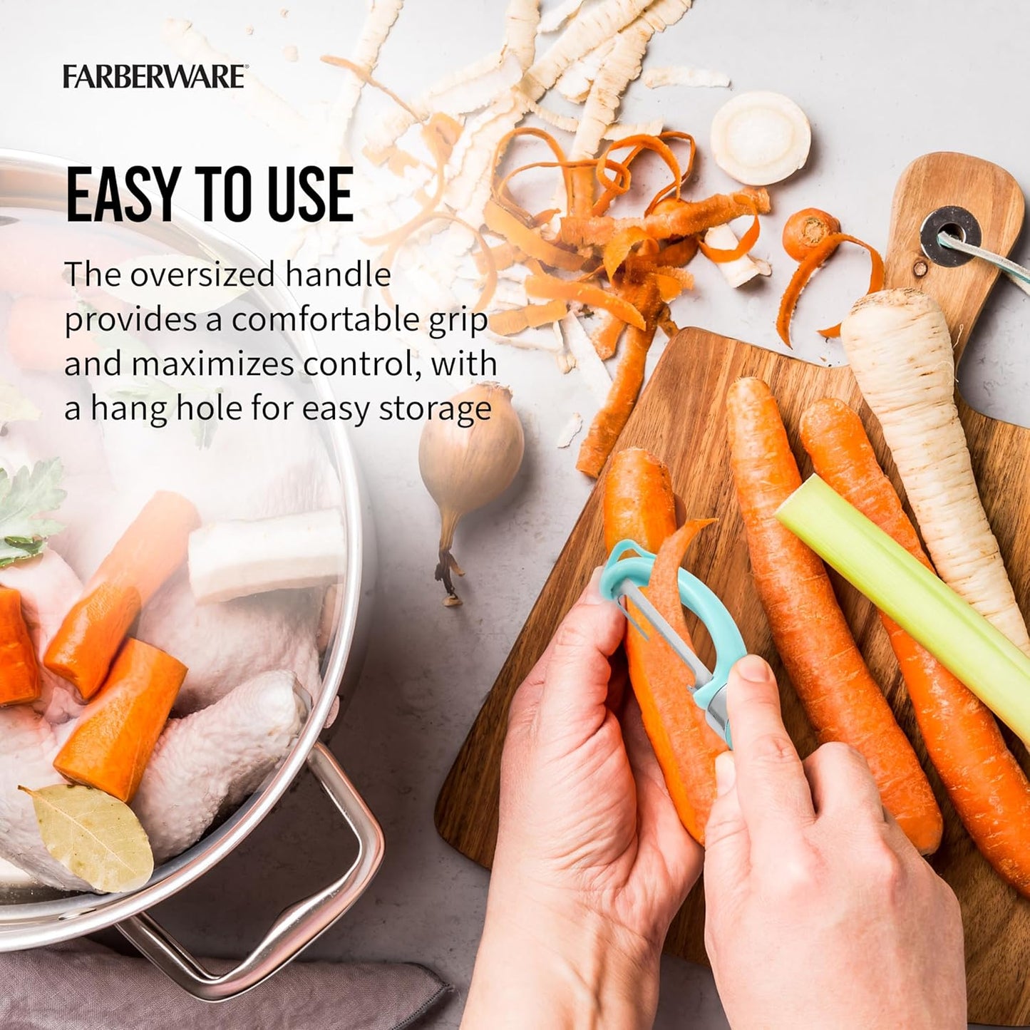 Farberware Pro2 Vegetable Peeler, Euro Peeler with Razor-Sharp Stainless Steel Blade, Swivel Peeler for Potatoes, Fruits, and Vegetables, Built-In Bud Remover, Dishwasher Safe
