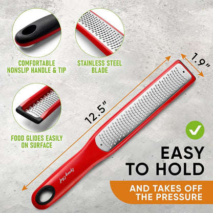 Spring Chef Premium Lemon Zester Grater with Handle - Fruits, Garlic, Chocolate, Nutmeg, Ginger Grater - Heavy Duty Kitchen Tool - Stainless Steel Citrus Zester with Blade Cover - Fine Shred, Black
