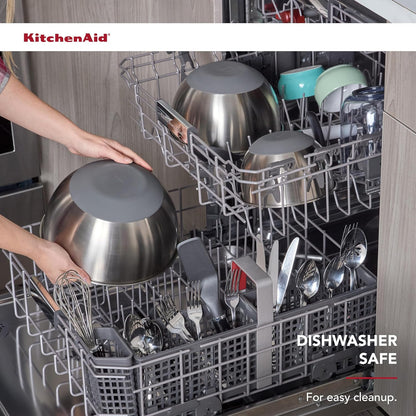 KitchenAid Universal Nesting Plastic Mixing Bowls, Set Of 3, 2.5 quart, 3.5 quart, 4.5 quart, Non Slip Base with Easy Pour Spout to Reduce Mess, Dishwasher Safe, Aqua Sky, White, Gray