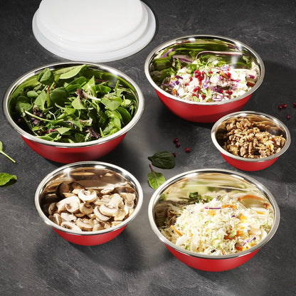 WHYSKO Stainless Steel Mixing Bowl Set, 10 Piece Stainless Steel Mixing Bowls with Lids Set for Food Prep Storage and Serving, Dishwasher Safe for Kitchen Baking Cooking, Silver